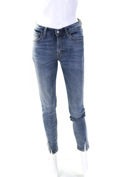 Boyish Womens Blue Cotton Mid-Rise Slit Ankle Skinny Leg Jeans Size 26