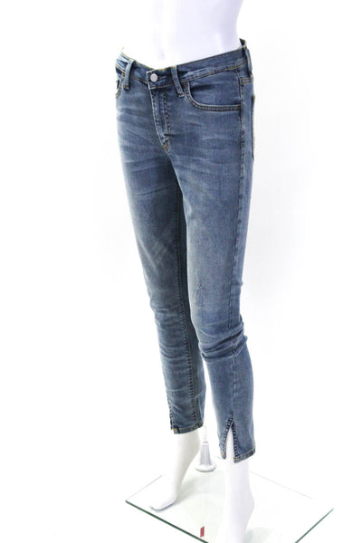 Boyish Womens Blue Cotton Mid-Rise Slit Ankle Skinny Leg Jeans Size 26