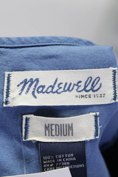 Madewell Womens Blue Cotton Crew Neck Pocket Short Sleeve Blouse Top Size M