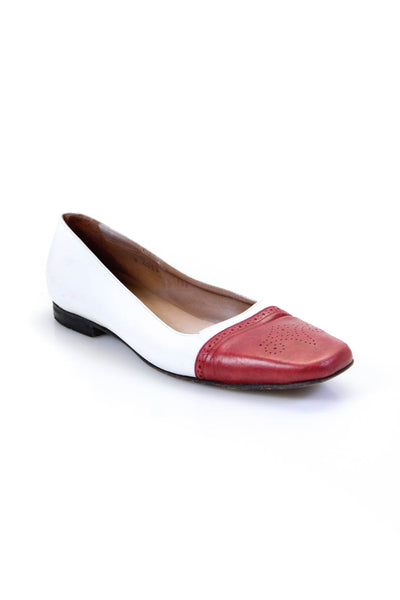 Ralph Lauren Womens White Brogue Toe Cap Ballet Flats Shoes Size 7.5B