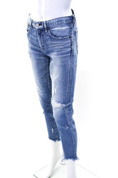 Moussy Womens Mid Rise Distressed Cropped Skinny Jeans Pants Blue Size 26