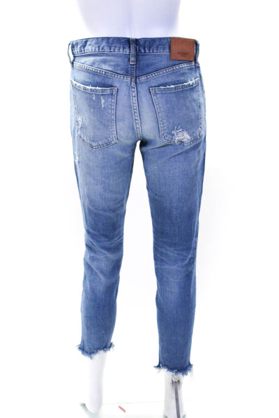 Moussy Womens Mid Rise Distressed Cropped Skinny Jeans Pants Blue Size 26