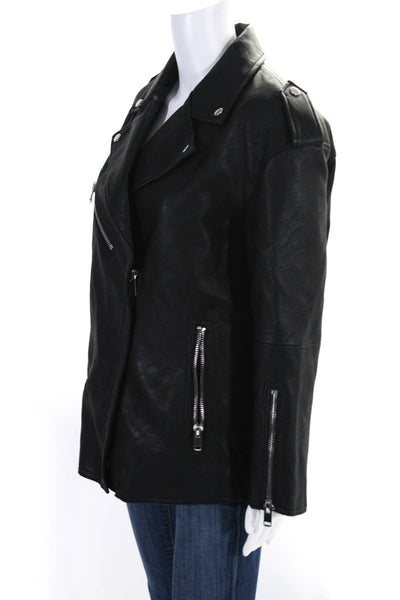 Zara Basic Womens Faux Leather Zipper Closure Motorcycle Jacket Black Size Small