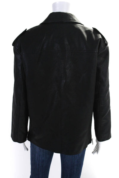 Zara Basic Womens Faux Leather Zipper Closure Motorcycle Jacket Black Size Small