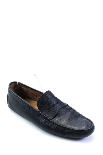 Tods Womens Texured Leather Slide On Casual Driving Loafers Navy Blue Size 8.5