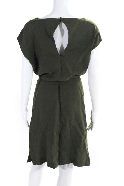 Jigsaw Women's V-Neck Sleeveless A-Line Linen Mini Dress Olive Green Size 8