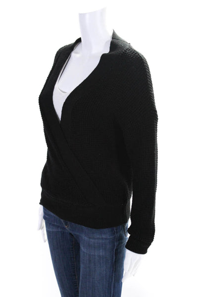 ASTR Womens Knitted Crossed V-Neck Textured Pullover Sweater Black Size XS