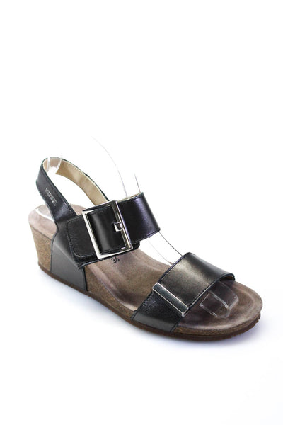 Mephisto Womens Metallic Hook Pile Tape Buckled Wedge Sandals Gray Size EUR36