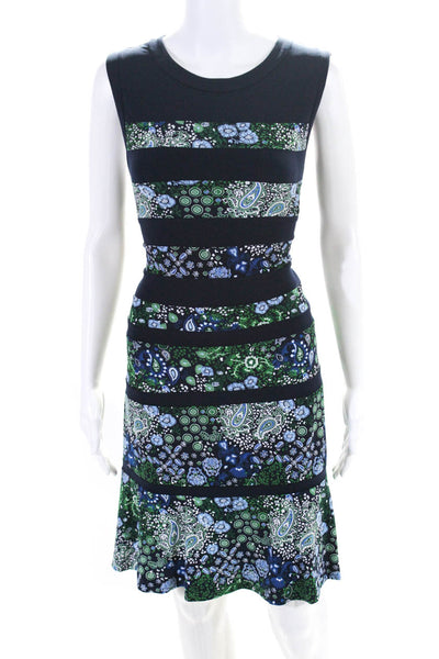 Michael Michael Kors Womens Floral Striped Print Round Neck Dress Blue Size L