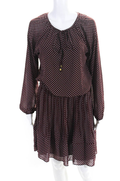 Michael Michael Kors Womens Polka Dot V-Neck Tied Pleated Dress Burgundy Size M