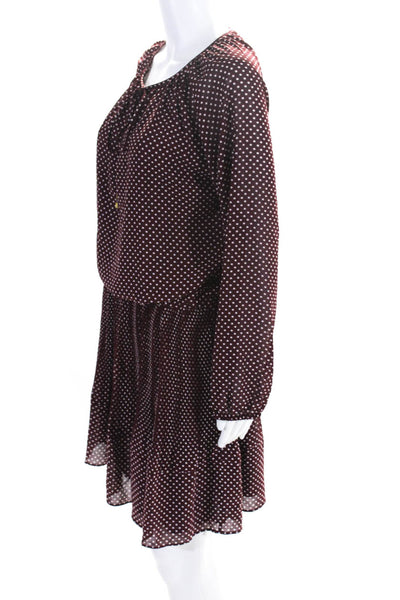 Michael Michael Kors Womens Polka Dot V-Neck Tied Pleated Dress Burgundy Size M