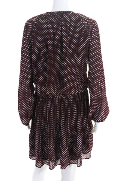 Michael Michael Kors Womens Polka Dot V-Neck Tied Pleated Dress Burgundy Size M