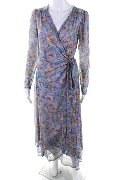 Laundry by Shelli Segal Womens Long Sleeve Mesh Floral Wrap Dress Purple Size 2