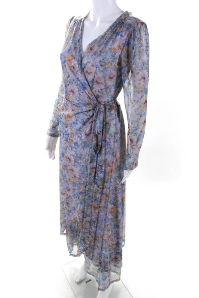 Laundry by Shelli Segal Womens Long Sleeve Mesh Floral Wrap Dress Purple Size 2