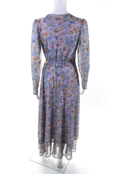 Laundry by Shelli Segal Womens Long Sleeve Mesh Floral Wrap Dress Purple Size 2