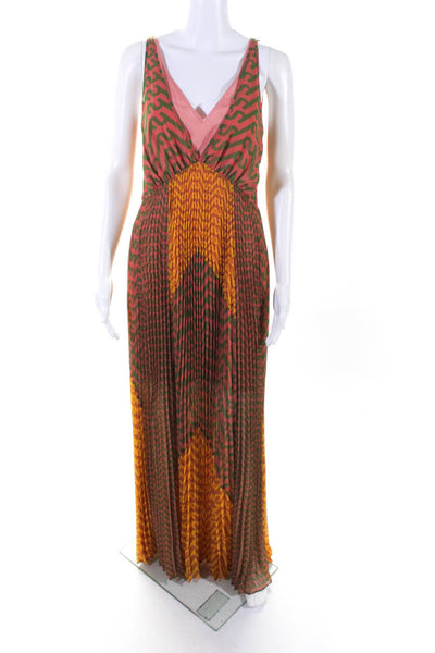 Self-Portrait Womens Abstract V-Neck Sleeveless Maxi Dress Multicolor Size 4