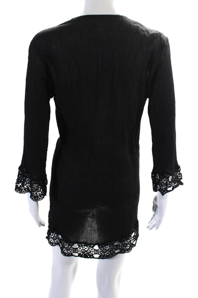 La Blanca Womens Cotton Embroidered Long Sleeve Swimsuit Coverup Black Size XS