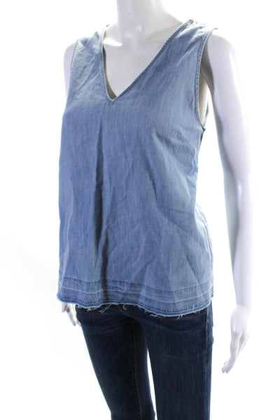 Rag & Bone Jean Womens Cotton Denim V-Neck Sleeveless Blouse Top Blue Size M