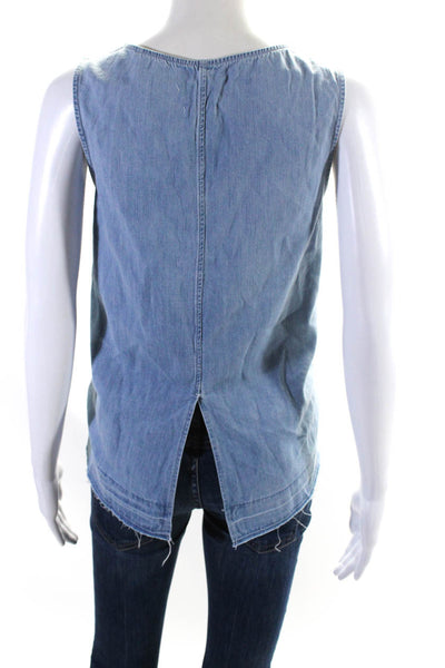 Rag & Bone Jean Womens Cotton Denim V-Neck Sleeveless Blouse Top Blue Size M