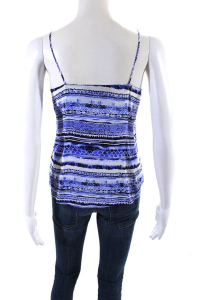 Rory Beca Womens Silk Abstract Rounded Hem V-Neck Pullover Tank Top Blue Size M