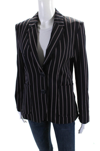 BB Dakota Womens Striped V-Neck Notch Collar Long Sleeve Button Up Navy Size S