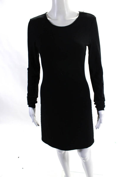 Theory Womens Darted Long Sleeve Round Neck Midi Sheath Dress Black Size S