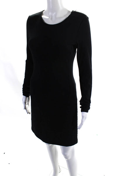 Theory Womens Darted Long Sleeve Round Neck Midi Sheath Dress Black Size S