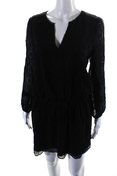 Joie Womes Silk Eyelet Long Sleeves Drawstring A Line Dress Black Size Small