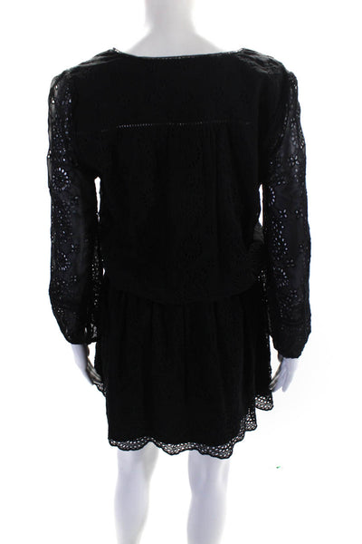 Joie Womes Silk Eyelet Long Sleeves Drawstring A Line Dress Black Size Small