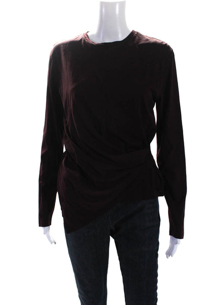 Theory Womens Cotton Thin Knit Long Sleeve Knotted Hem Shirt Burgundy Red Size M