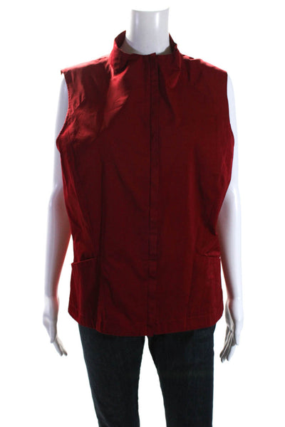 Lafayette 148 New York Womens High Neck Zip Up Outerwear Vest Red Size XL