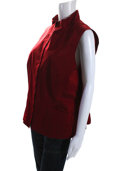 Lafayette 148 New York Womens High Neck Zip Up Outerwear Vest Red Size XL