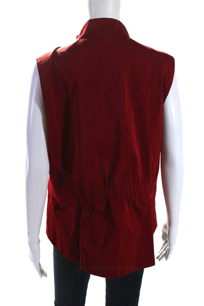 Lafayette 148 New York Womens High Neck Zip Up Outerwear Vest Red Size XL