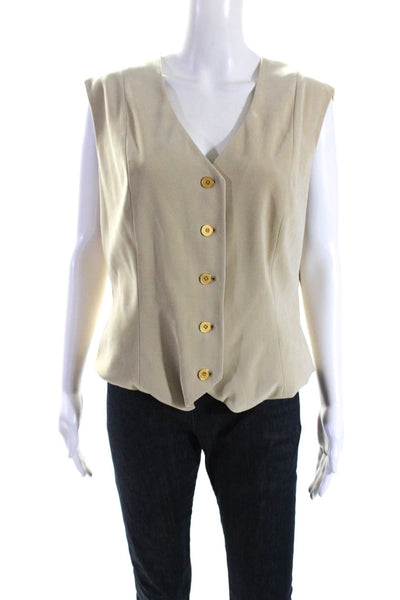 St. John Sport Womens Lace Up V-Neck Sleeveless Button Up Vest Beige Size L