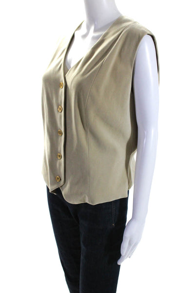 St. John Sport Womens Lace Up V-Neck Sleeveless Button Up Vest Beige Size L