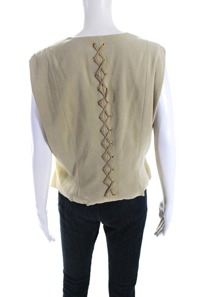 St. John Sport Womens Lace Up V-Neck Sleeveless Button Up Vest Beige Size L