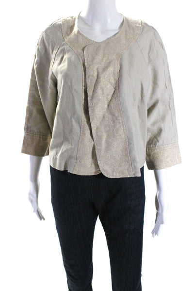 Michael Michael Kors Womens Metallic Linen Open Front Jacket Beige Size 10