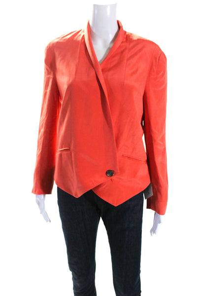 Rebecca Minkoff Womens Collared V-Neck Long Sleeve Button Up Orange Size L