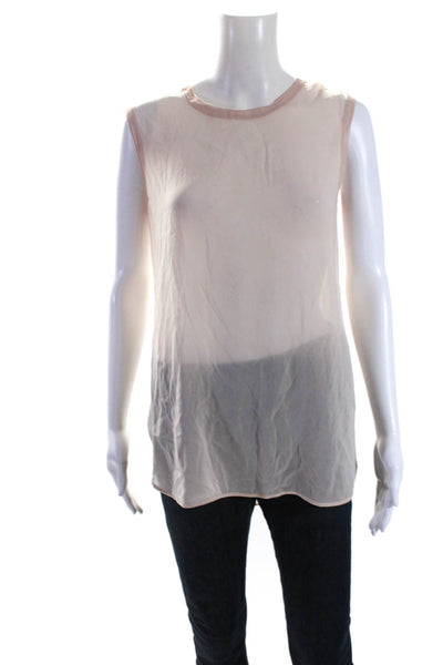 Vince Womens Sleeveless Scoop Neck Sheer Silk Top Blouse Beige Size Small