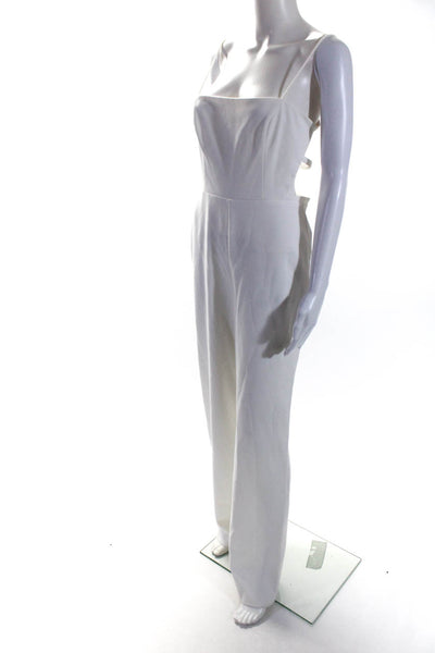 Aidan Aidan Mattox Womens Square Neck Cut Out Wide Leg Jumpsuit White Size 10