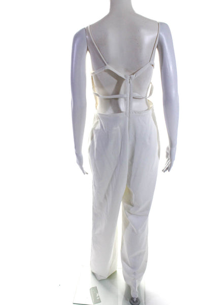 Aidan Aidan Mattox Womens Square Neck Cut Out Wide Leg Jumpsuit White Size 10