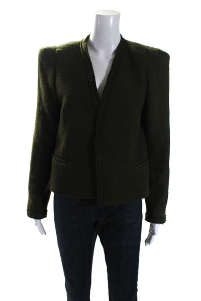 Zara Womens Long Sleeve Open Front Knit Blazer Jacket Green Cotton Size Large