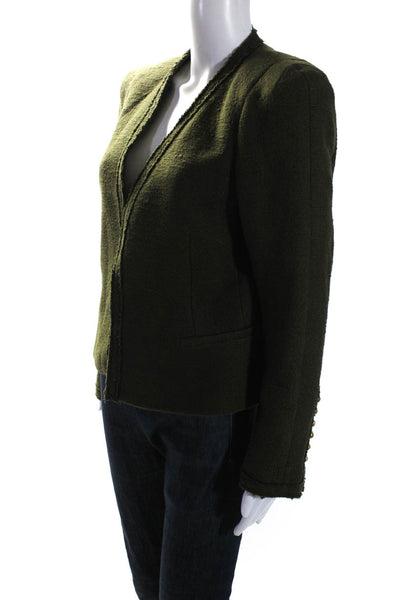 Zara Womens Long Sleeve Open Front Knit Blazer Jacket Green Cotton Size Large