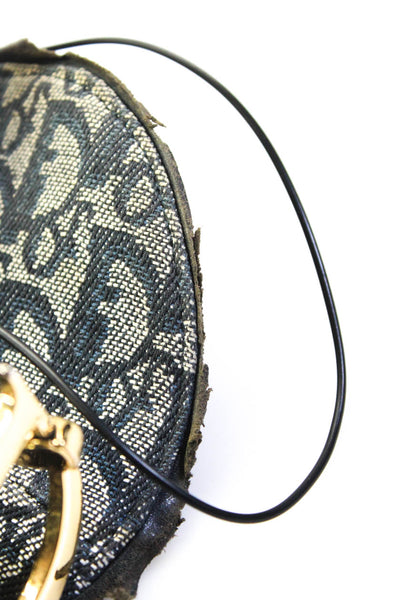 Christian Dior Womens Vintage Diorissimo Oblique Canvas Saddle Bag Handbag Navy