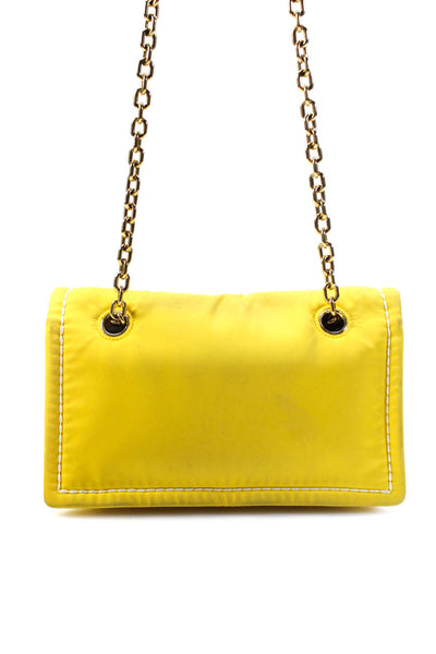 Prada Womens Tessuto Nylon Flap Chain Shoulder Bag Handbag Yellow