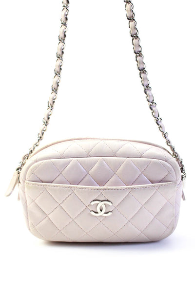 Chanel Womens Quilted Lambskin Mini Classic Camera Case Bag Handbag Light Pink