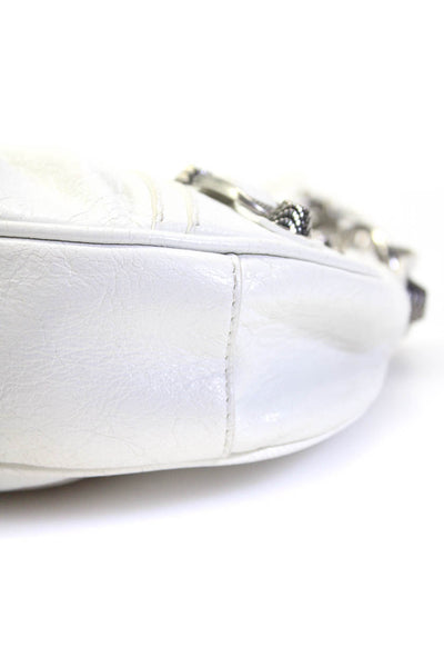 Balenciaga Womens Le Cagole XS Zip Top Leather Shoulder Bag with Chain White