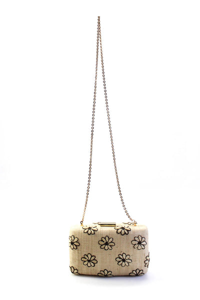 Kayu Womens Chain-Link Strap Small Floral Raffia Clutch Handbag Beige Black