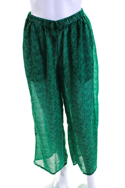 Muze Womens High Rise Drawstring Paisley Wide Leg Pants Green Size Large