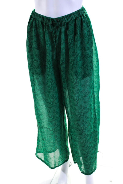 Muze Womens High Rise Drawstring Paisley Wide Leg Pants Green Size Large